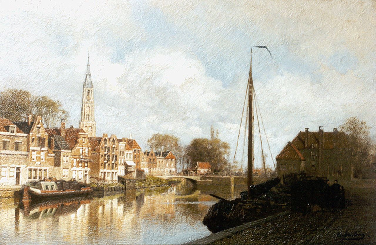 Klinkenberg J.C.K.  | Johannes Christiaan Karel Klinkenberg, View of the West-Vest, Delft, oil on panel 21.8 x 33.0 cm, signed l.r.