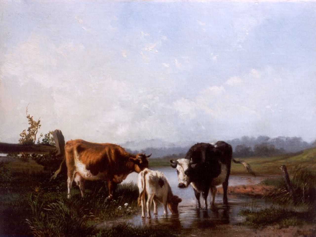 Dirk van Lokhorst | Cattle watering, oil on canvas, 38.4 x 49.7 cm, signed l.r. and dated 1857