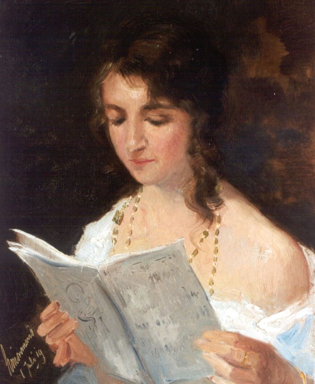 Maris S.W.  | Simon Willem Maris, A girl reading, oil on canvas 38.0 x 31.3 cm, signed l.l. and executed on July 1st '19