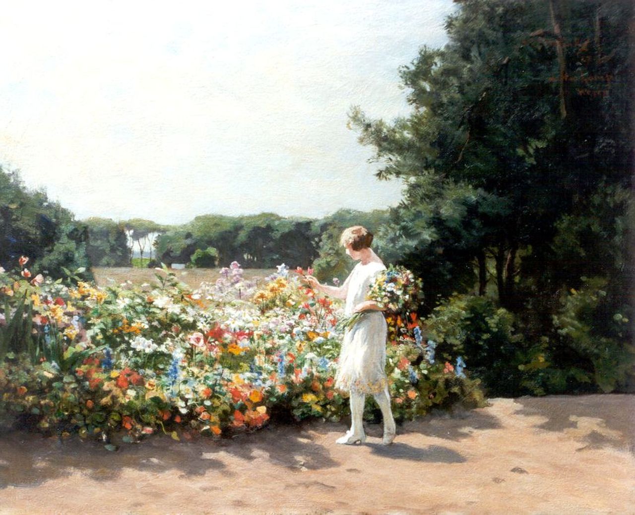 Steelink jr. W.  | Willem Steelink jr., Gathering flowers at the Heikamp, Wezep, oil on canvas 60.4 x 73.4 cm, signed u.r. and dated '27