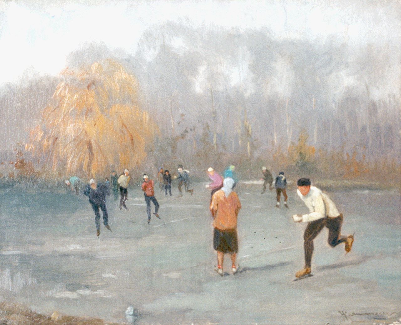 Kaemmerer J.H.  | Johan Hendrik Kaemmerer, Ice sport, oil on canvas 24.2 x 30.3 cm, signed l.r.