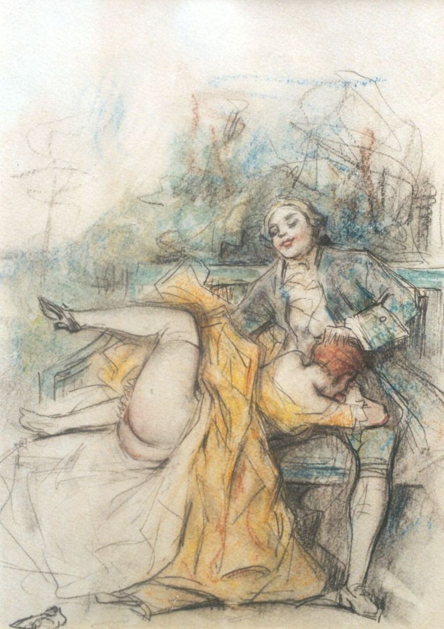 Poulton T.L.  | Thomas Leycester 'Tom' Poulton | Watercolours and drawings offered for sale | Société de secours mutuel / Mutual support, coloured pencil on paper 21.5 x 18.0 cm