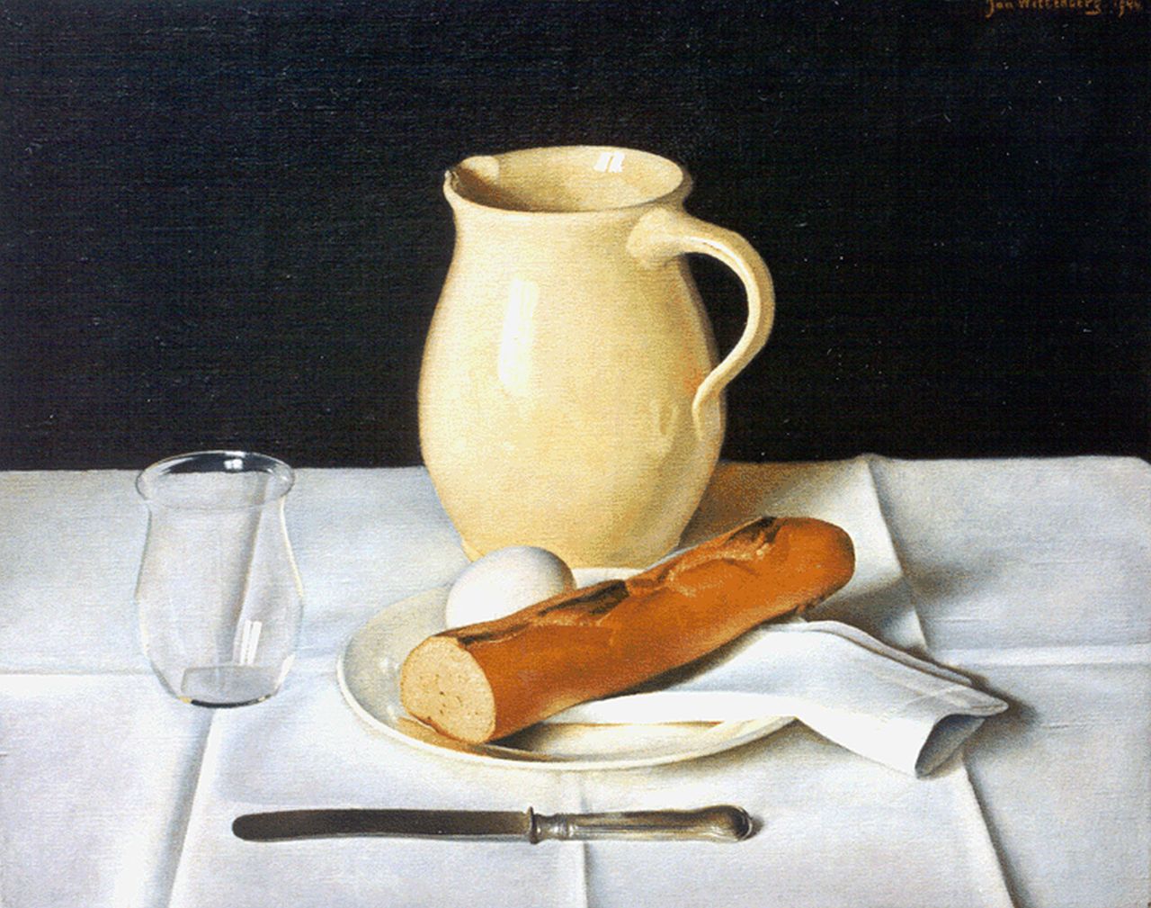 Wittenberg J.H.W.  | 'Jan' Hendrik Willem Wittenberg, A still life with bread, oil on canvas 40.1 x 50.3 cm, signed u.r. and dated 1944
