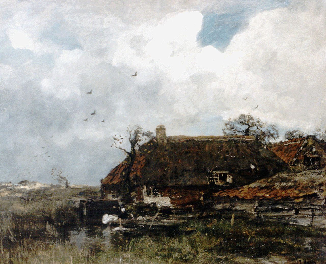 Maris J.H.  | Jacobus Hendricus 'Jacob' Maris, Farmstead in a landscape, oil on canvas 68.8 x 85.0 cm, signed l.r.