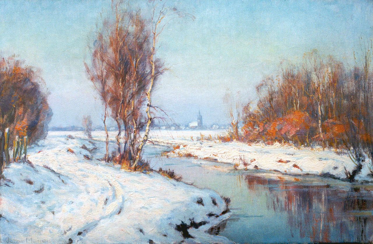 Meijer J.  | Johannes 'Johan' Meijer, Winternamiddagzon, Blaricum, oil on canvas 40.5 x 61.0 cm, gesigneerd linksonder en verso