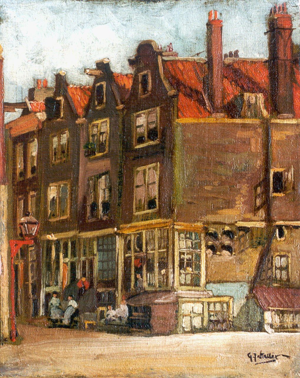 Staller G.J.  | Gerard Johan Staller, Houses in Amsterdam, oil on canvas laid down on painter's board 22.9 x 18.2 cm, signed l.r.