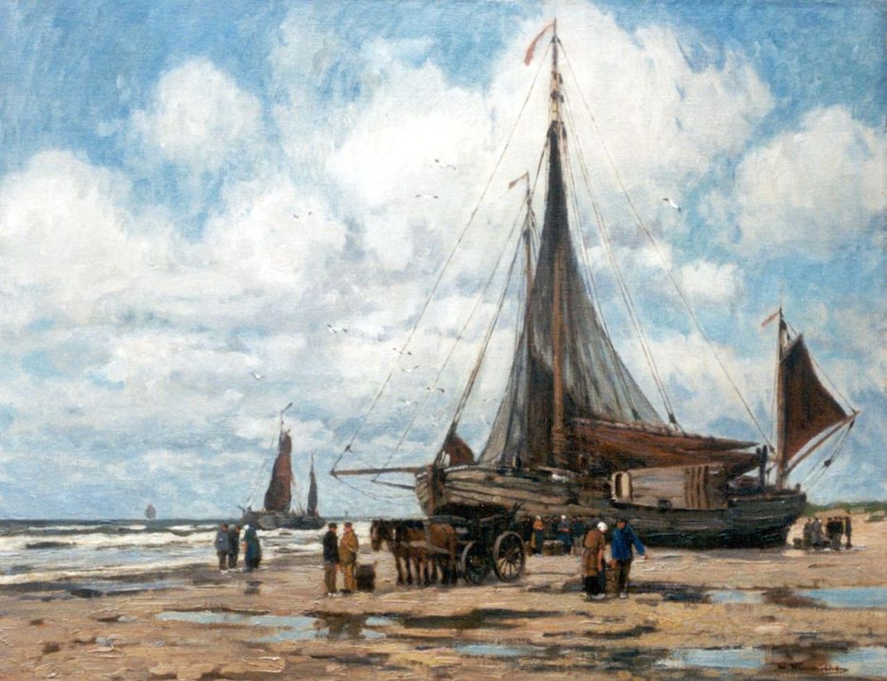 Hambüchen W.  | Wilhelm Hambüchen, Sorting the catch, oil on canvas 61.4 x 79.0 cm, signed l.r.