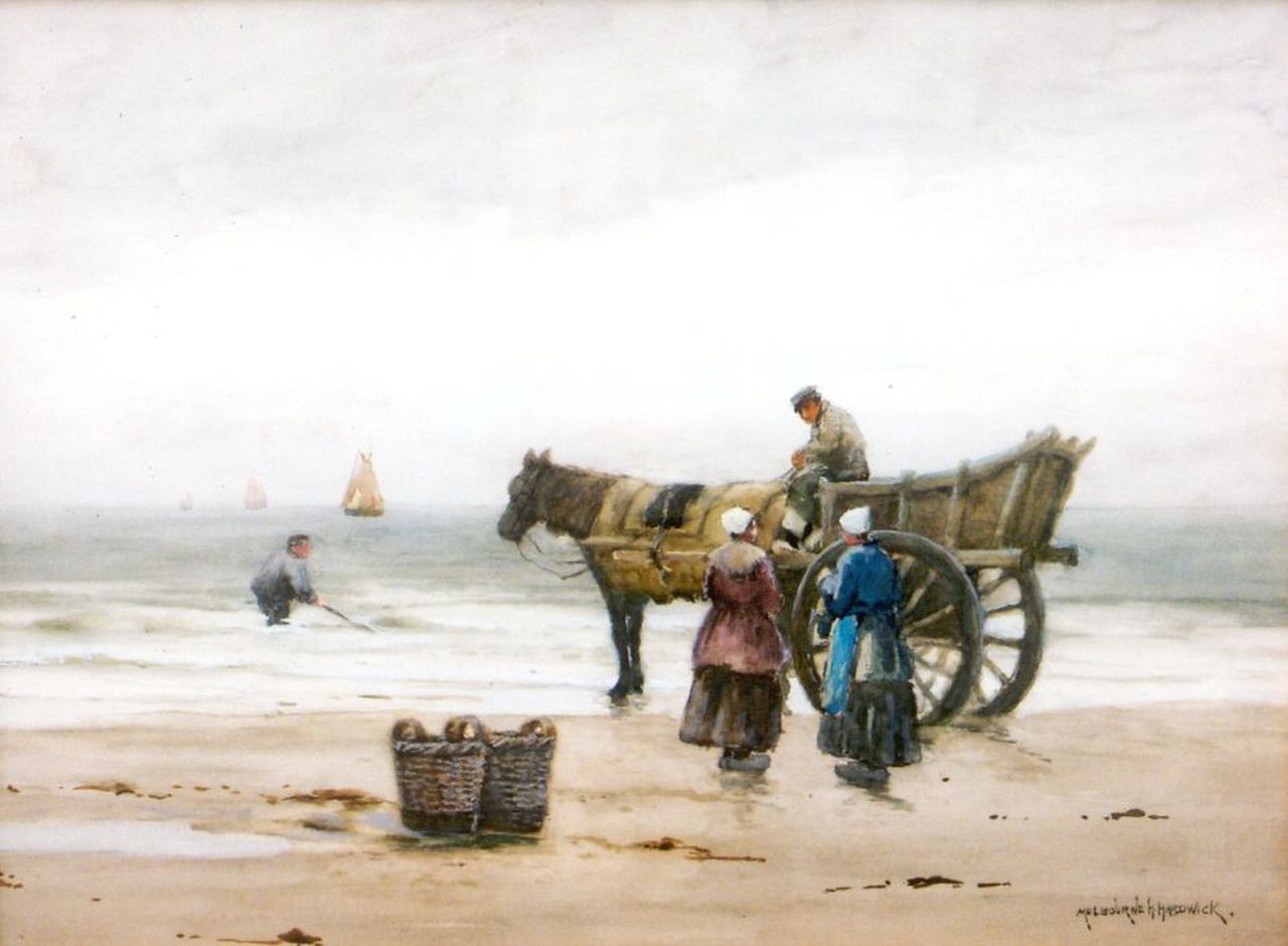 Melbourne Havelock Hardwick | Shell-gatherers on the beach of Katwijk, pencil and watercolour on paper, 45.0 x 59.5 cm, signed l.r.