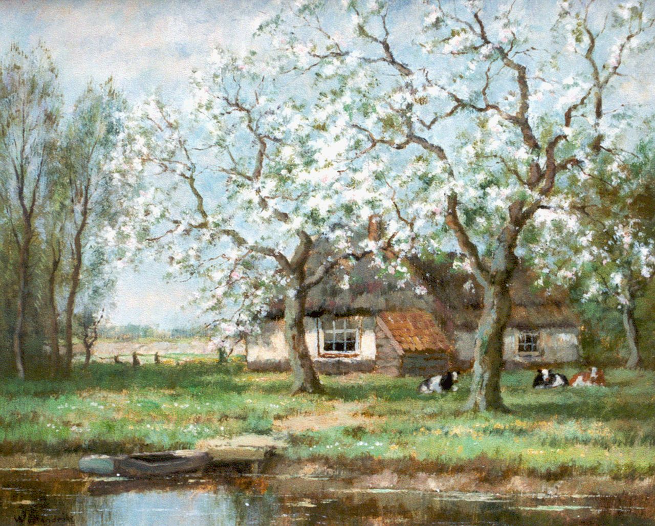 Bouter C.W.  | Cornelis Wouter 'Cor' Bouter, A flowering orchard, oil on canvas 41.0 x 51.2 cm, signed l.l.  'W. Hendriks'