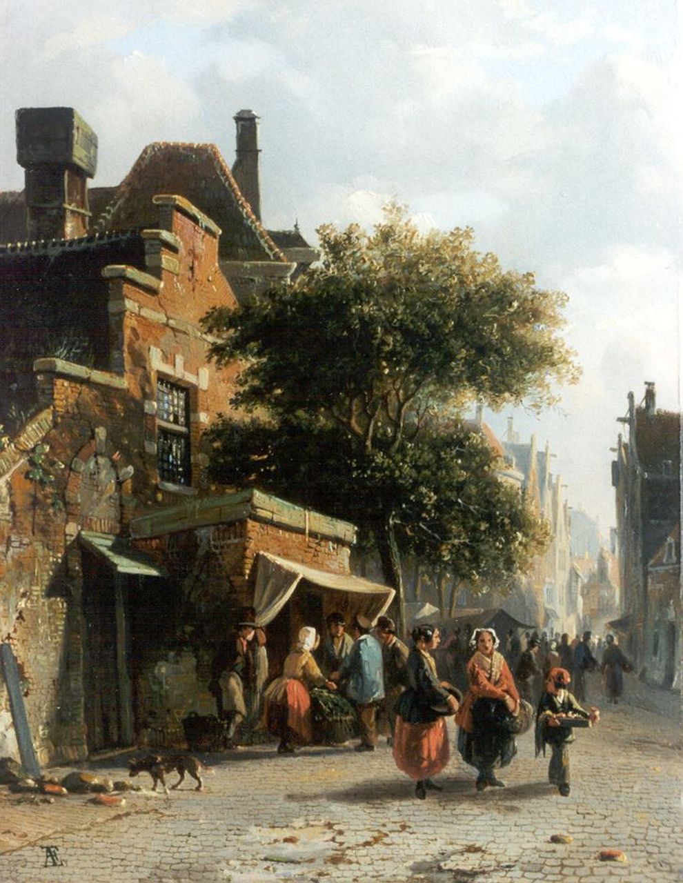 Eversen A.  | Adrianus Eversen, Market day, oil on panel 27.8 x 21.7 cm, signed l.l. with monogram