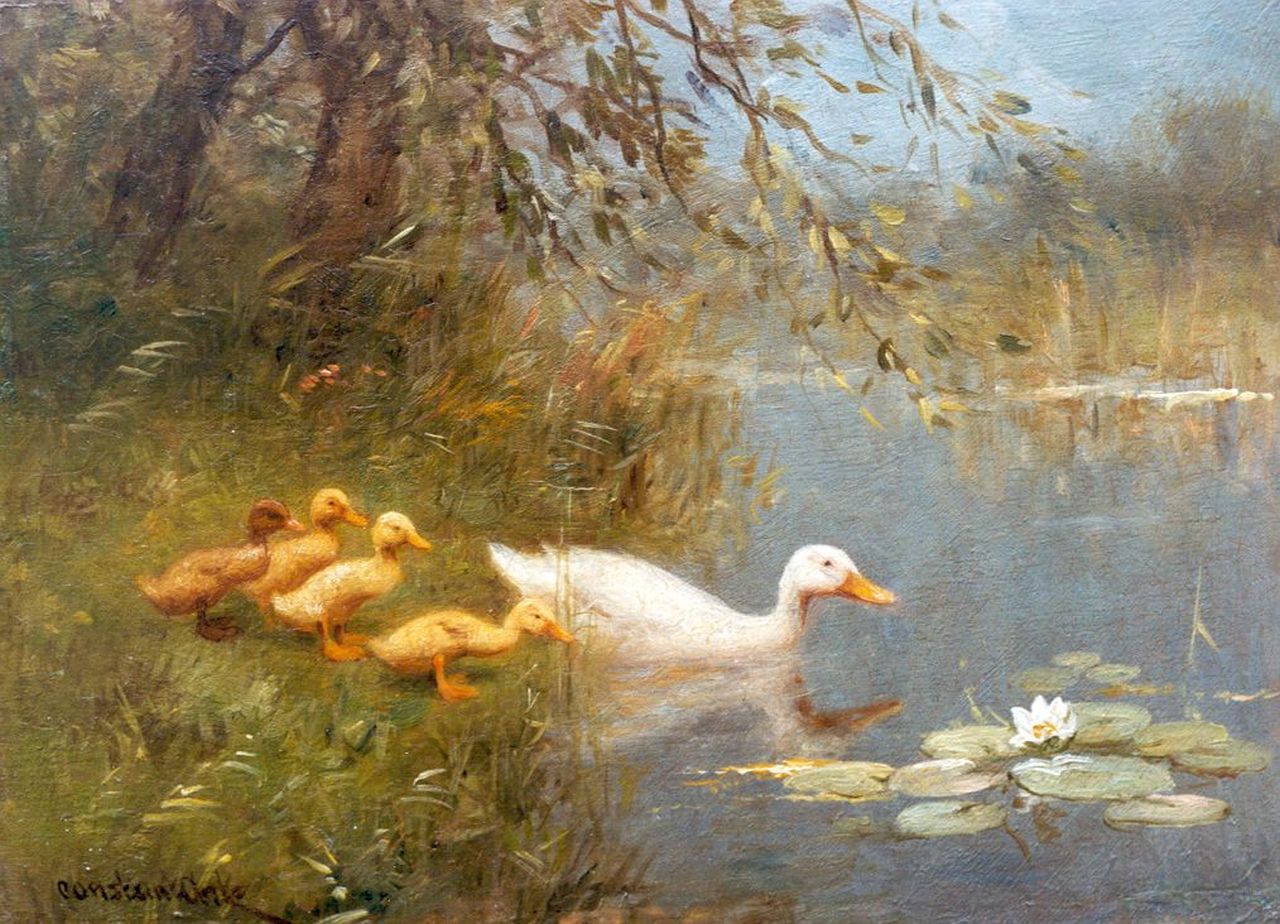 Artz C.D.L.  | 'Constant' David Ludovic Artz, A hen and ducklings watering, oil on panel 18.0 x 24.0 cm, signed l.l.