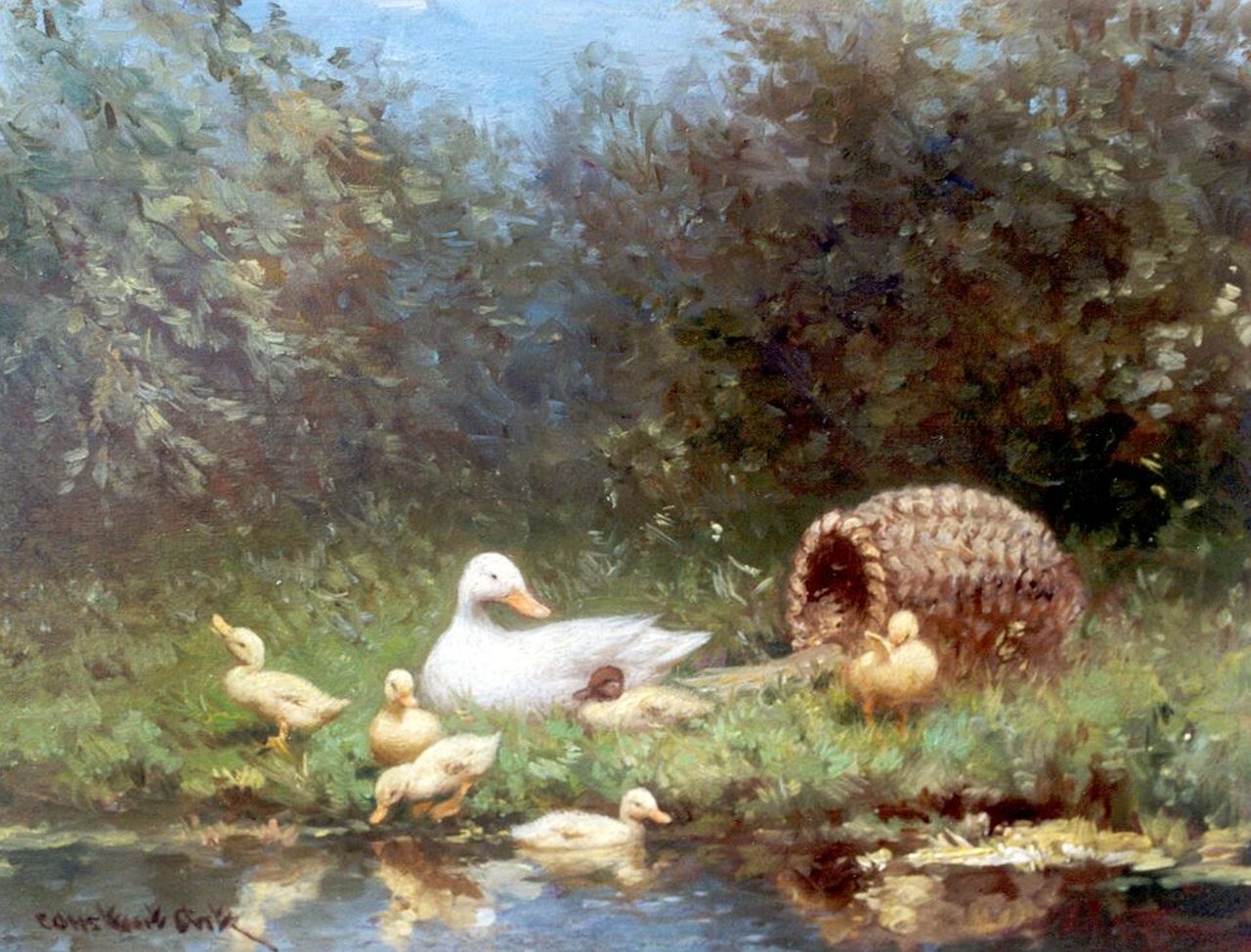 Artz C.D.L.  | 'Constant' David Ludovic Artz, Ducks on the riverbank, oil on panel 18.1 x 24.2 cm, signed l.l.