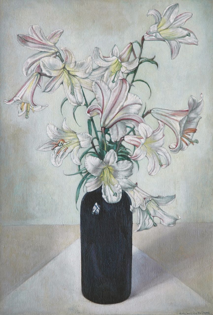 Hoijtema A.A. van | Antoinette Agathe van Hoijtema, Flower still life, oil on panel 67.0 x 46.0 cm, signed l.r.