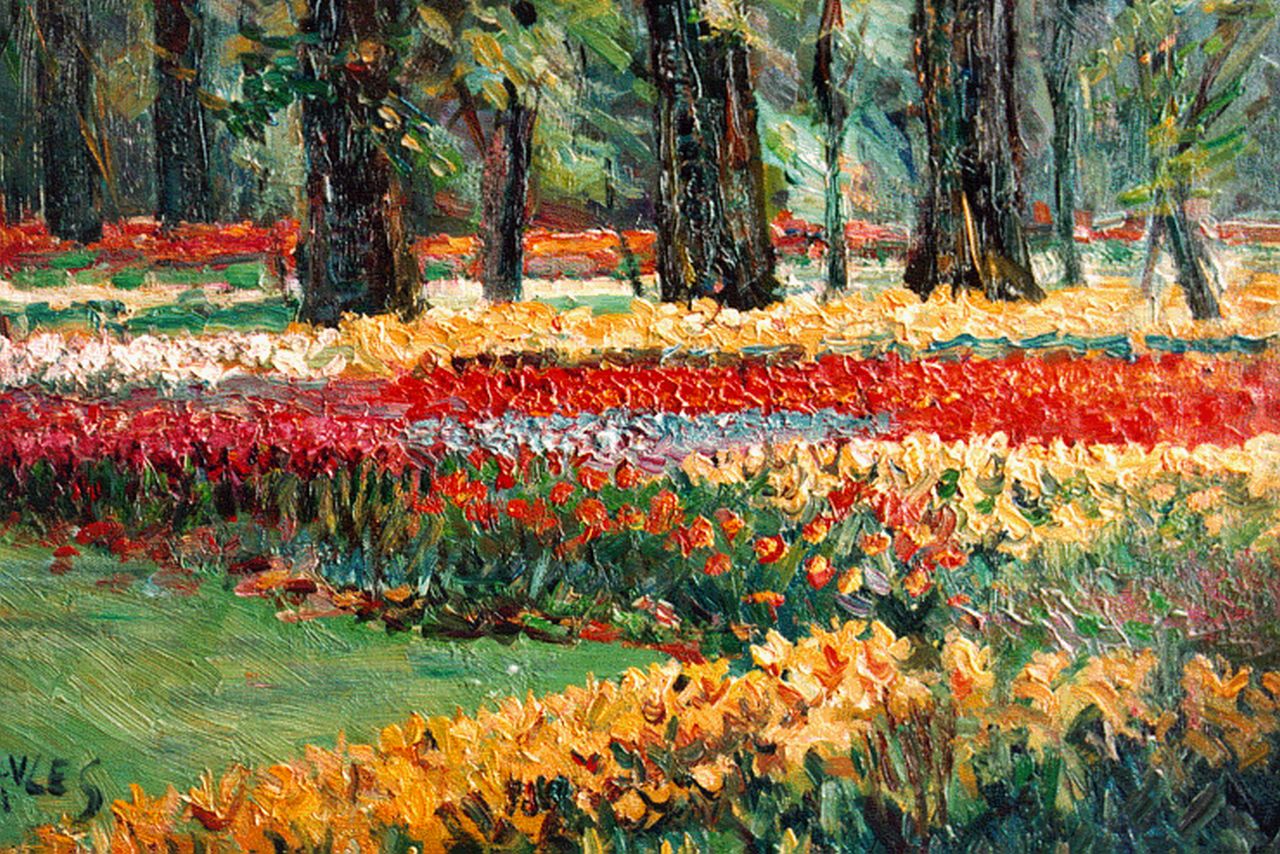 Vles A.  | Abraham Vles, The flower park in Lisse, The Keukenhof, 23.8 x 32.0 cm, signed l.l.