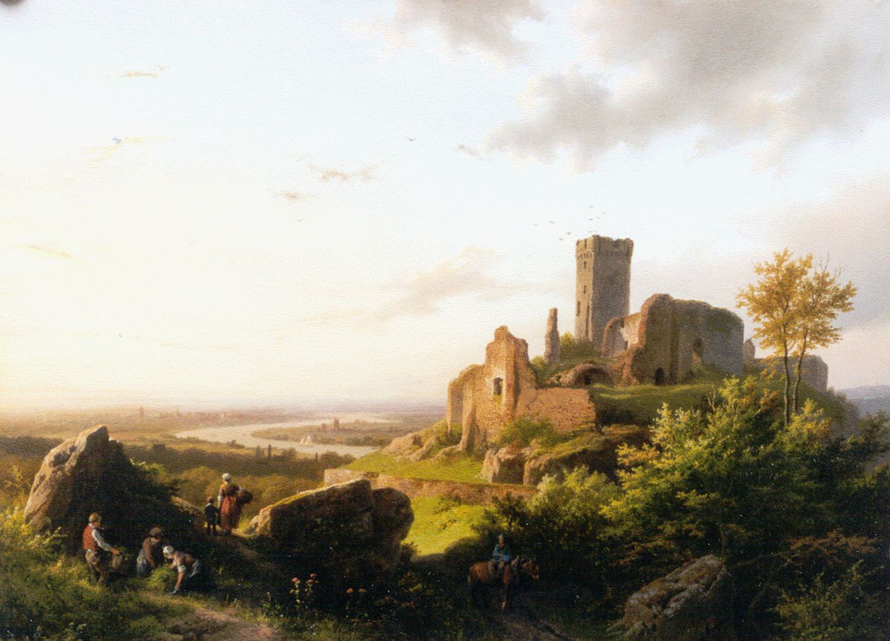 Koekkoek B.C.  | Barend Cornelis Koekkoek, Rhine landscape, oil on panel 30.0 x 40.5 cm, signed l.m. and dated 1854