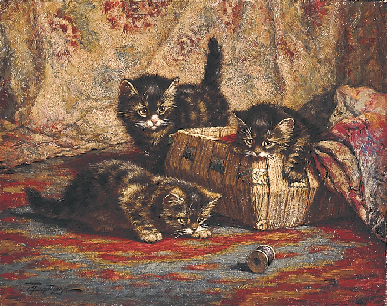 Raaphorst C.  | Cornelis Raaphorst, Three kittens playing, oil on canvas 40.1 x 50.4 cm, signed l.l.