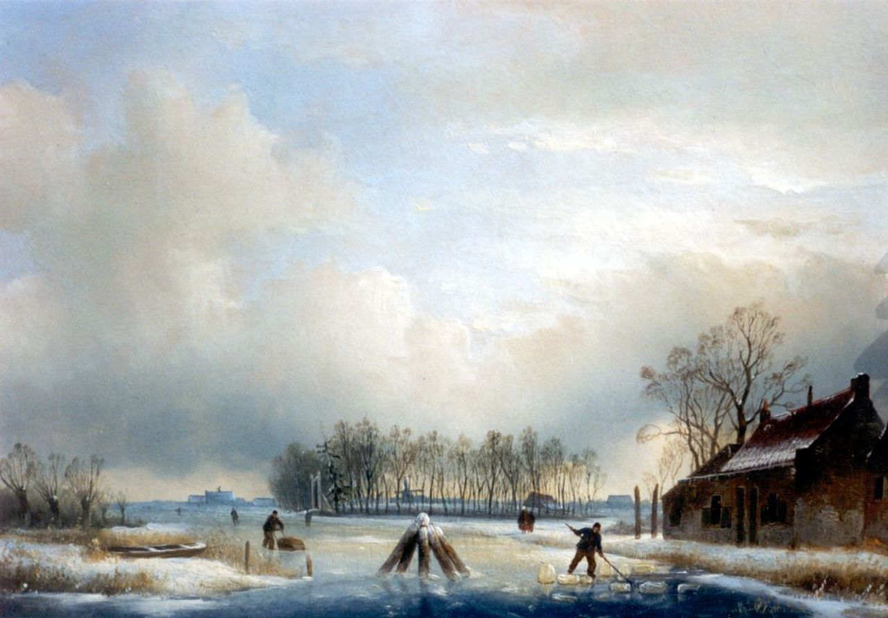 Spohler J.J.  | Jan Jacob Spohler, A winter landscape, oil on panel 29.7 x 40.0 cm, signed l.r.