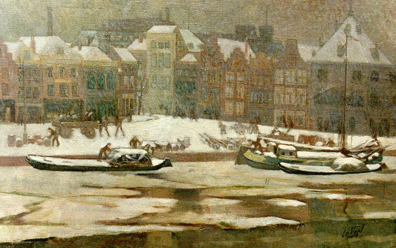 Vogel L. de | Leendert de Vogel, A frozen canal, Haarlem, oil on canvas 50.3 x 79.8 cm, signed l.r.