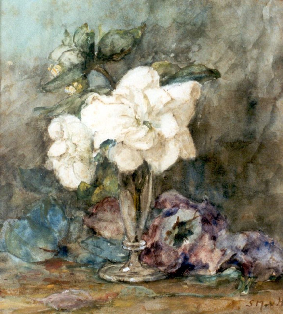 Mesdag-van Houten S.  | Sina 'Sientje' Mesdag-van Houten, A flower still life, watercolour on paper 26.0 x 23.5 cm, signed l.r. with initials