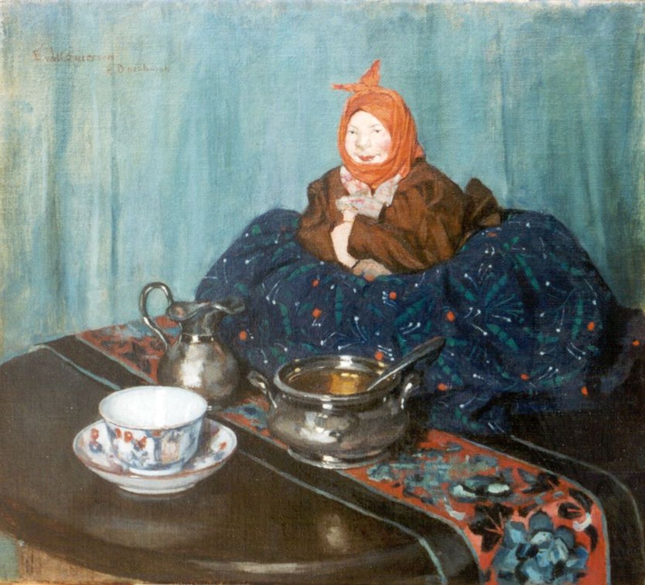 Woutersen van Doesburgh E.L.H.  | 'Elsa' Louisa Hannelina Woutersen van Doesburgh, A tea-cosy, oil on canvas 32.0 x 36.0 cm, signed u.l.
