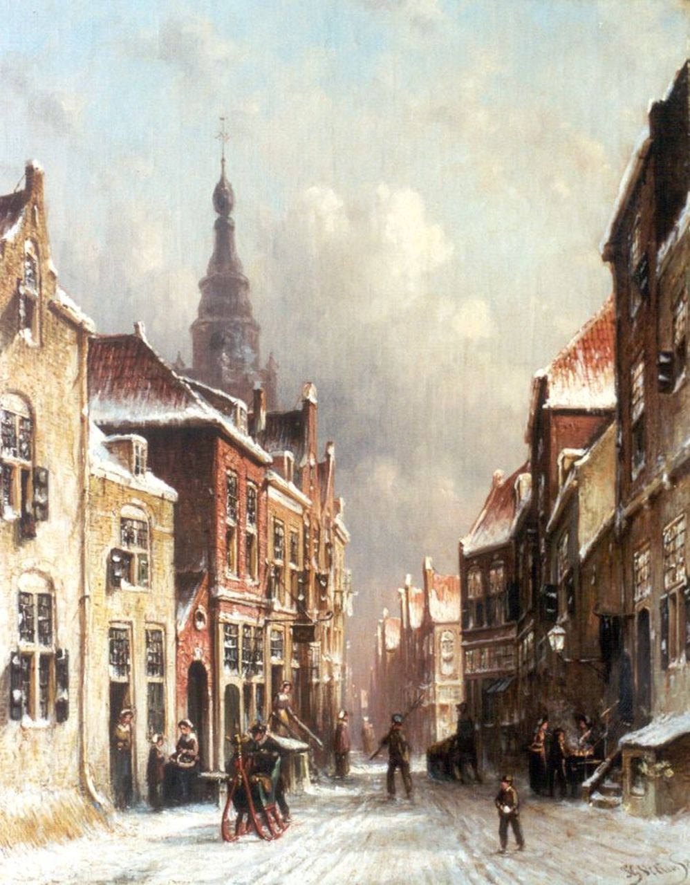 Vertin P.G.  | Petrus Gerardus Vertin, A snow-covered town, oil on canvas 45.0 x 36.2 cm, signed l.r. and dated '83