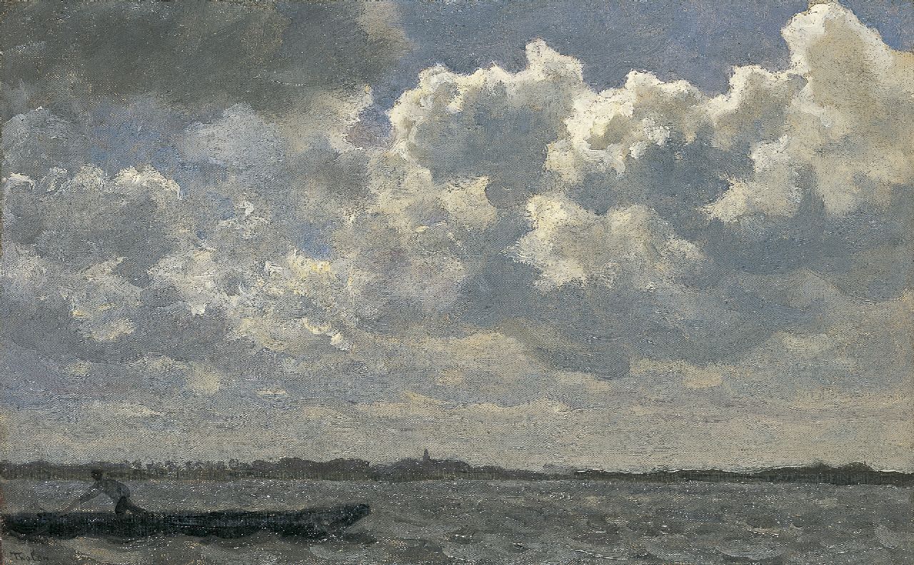 Tholen W.B.  | Willem Bastiaan Tholen, Stormy weather, The Zuiderzee, oil on canvas laid down on panel 24.6 x 39.0 cm, signed l.l.