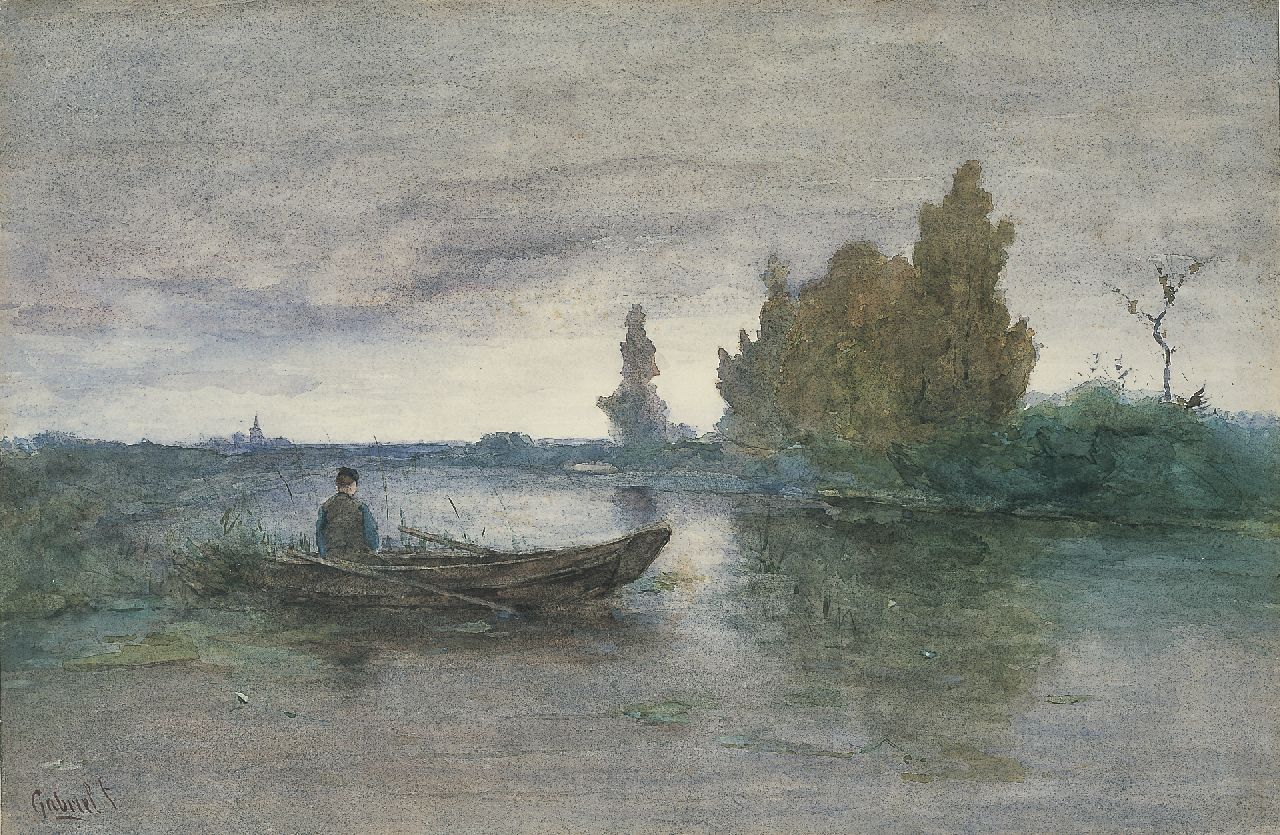 Gabriel P.J.C.  | Paul Joseph Constantin 'Constan(t)' Gabriel, A man in a rowing boat, watercolour on paper 35.0 x 53.0 cm, signed l.l.