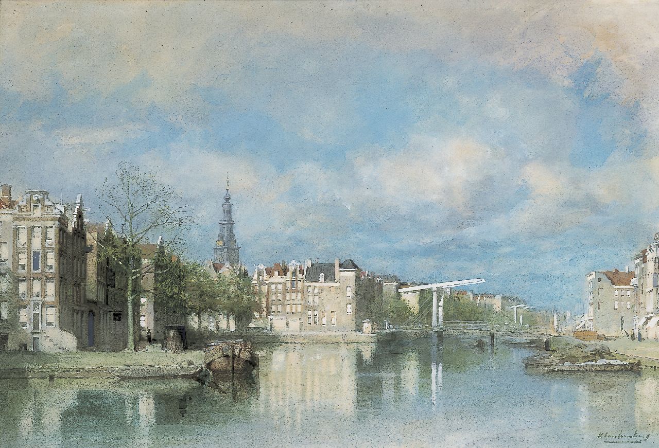 Klinkenberg J.C.K.  | Johannes Christiaan Karel Klinkenberg, View of the Zwanenburgwal, with the Zuiderkerk beyond, watercolour and gouache on paper 35.0 x 51.0 cm, signed l.r.