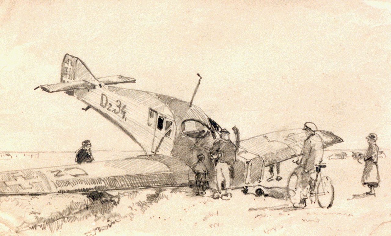 Vreedenburgh C.  | Cornelis Vreedenburgh, Emergency landing, drawing on paper 13.0 x 21.0 cm, signed l.r. and dated 1923