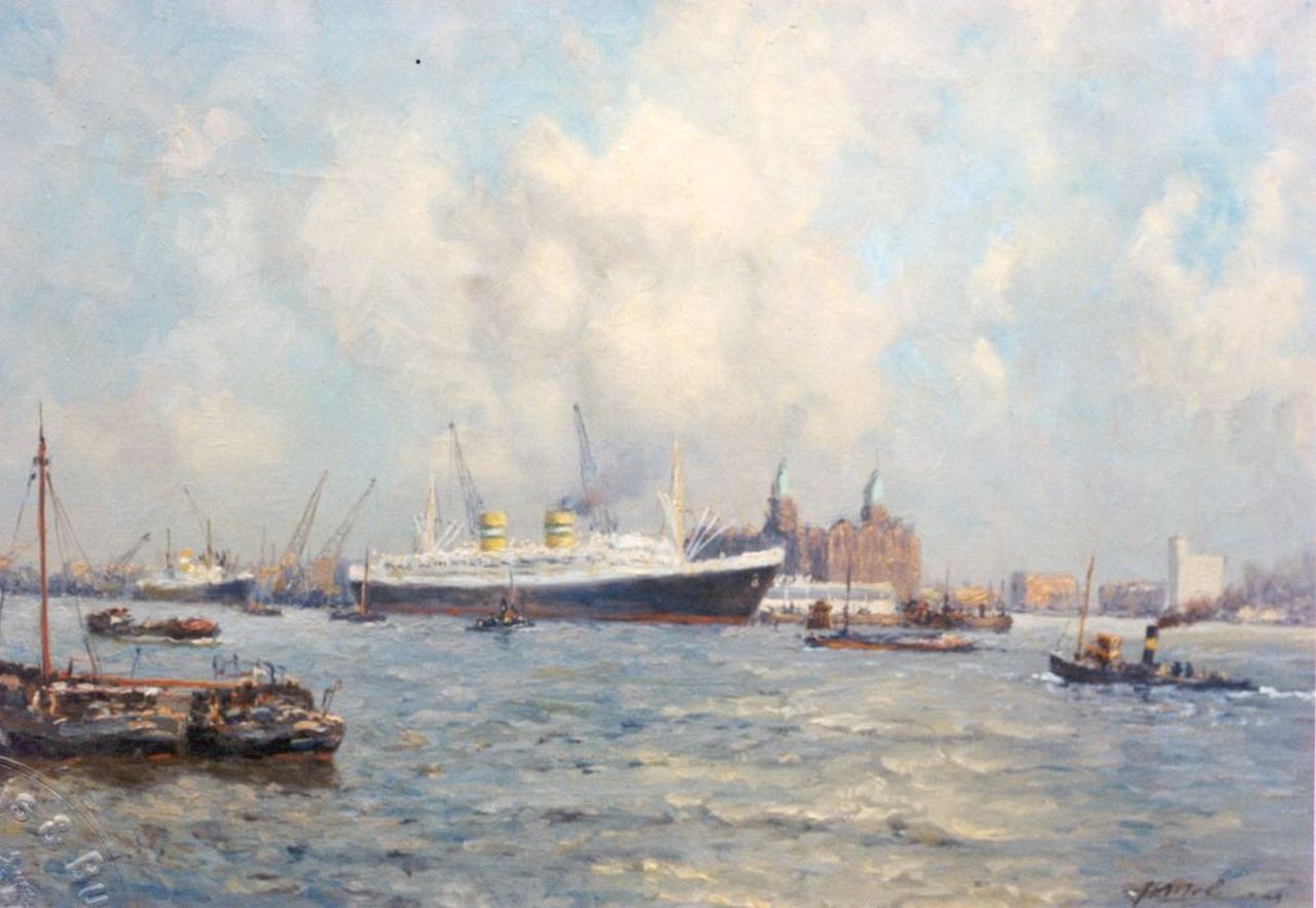 Molenaar J.P.  | Johannes Petrus 'Joop' Molenaar, The Holland-Amerika Lijn building, Rotterdam, oil on canvas 50.4 x 70.8 cm, signed l.r.