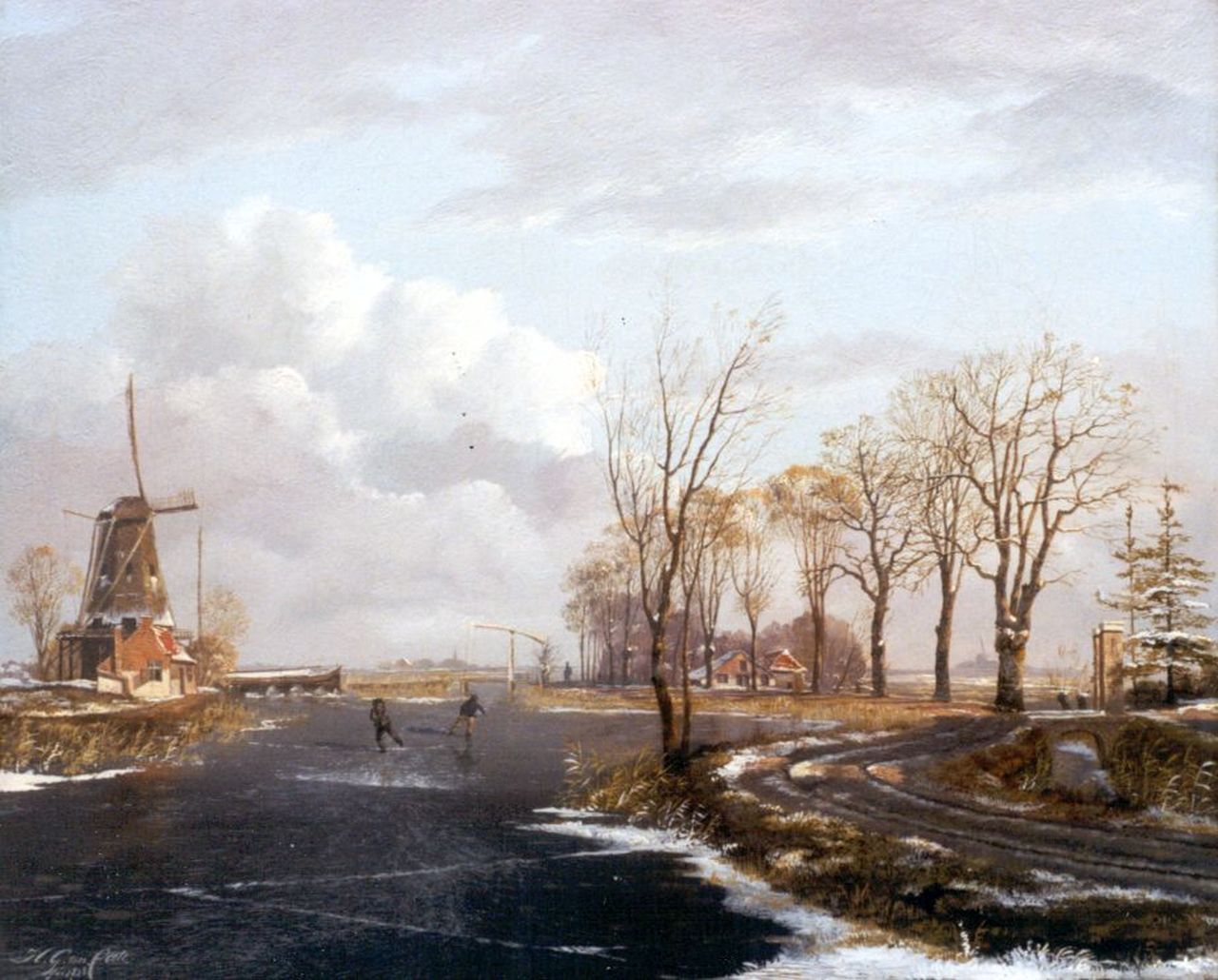 Cate H.G. ten | Hendrik Gerrit ten Cate, Skaters on the ice, oil on canvas 29.2 x 35.8 cm, signed l.l. and dated 1828