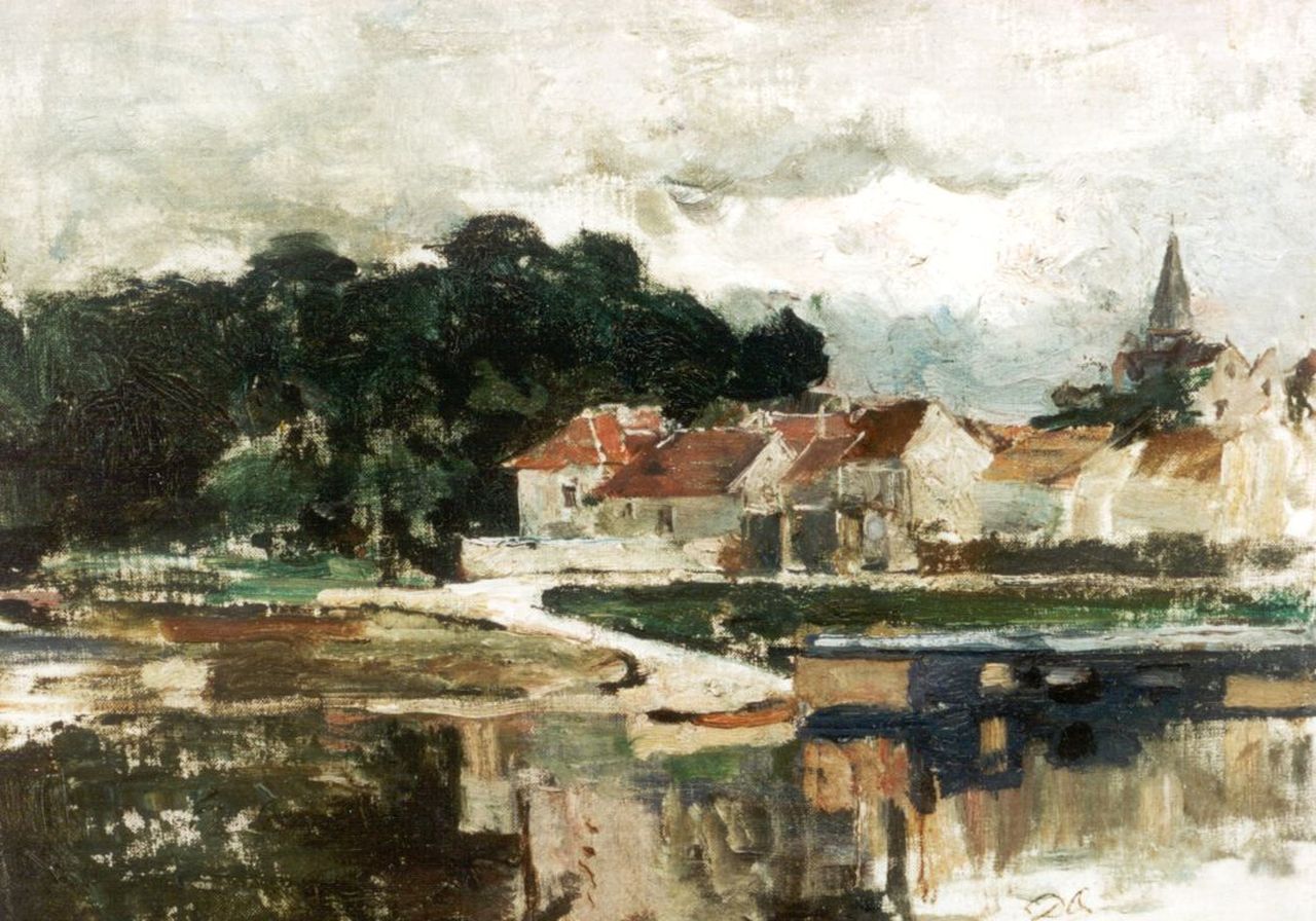 Oyens D.  | David Oyens, A town view, France, oil on canvas laid down on panel 28.4 x 37.6 cm, signed l.r. with initials