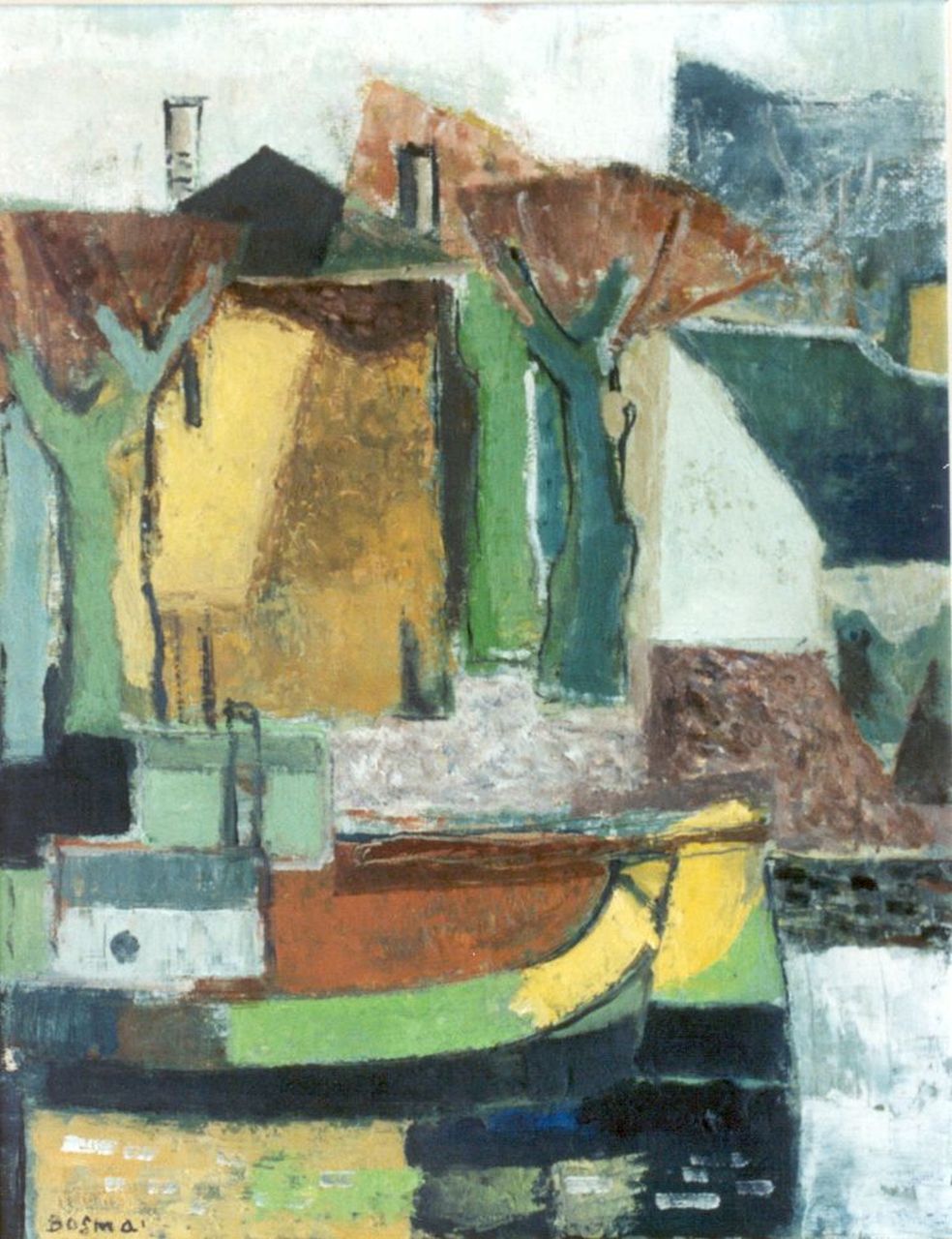 Bosma W.  | Willem 'Wim' Bosma, Moored boats, 51.2 x 40.3 cm, signed l.l. and painted circa 1952