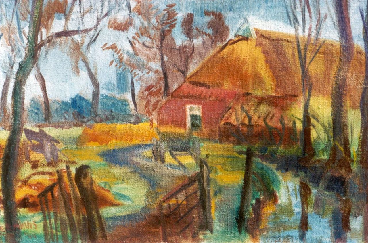 Leemhuis W.H.  | Wiert Hendrik 'Hein' Leemhuis, A farmhouse, Groningen, wax paint on canvas 40.1 x 60.5 cm, signed l.l. and dated '44