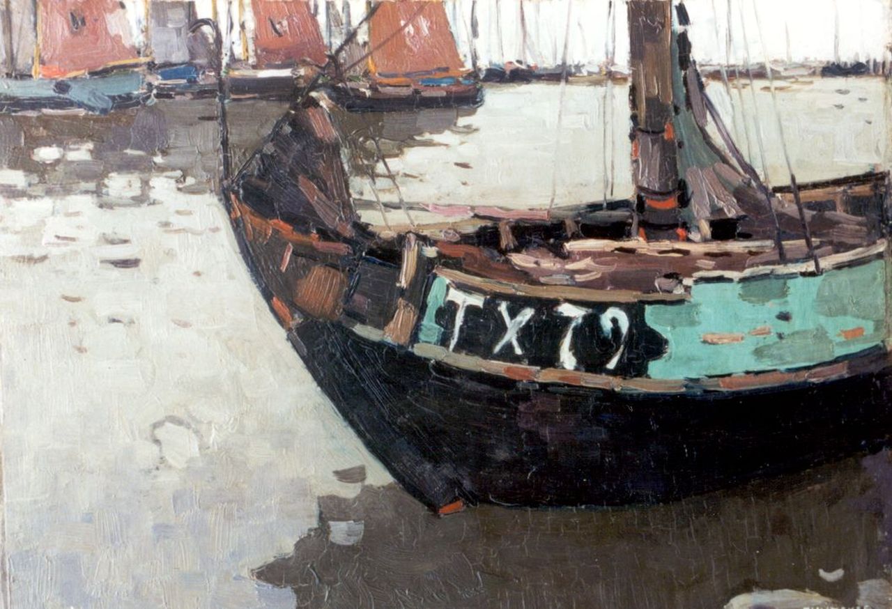 Hynckes R.  | Raoul Hynckes, Entering the harbour, Texel, oil on panel 41.5 x 56.0 cm, signed l.r.