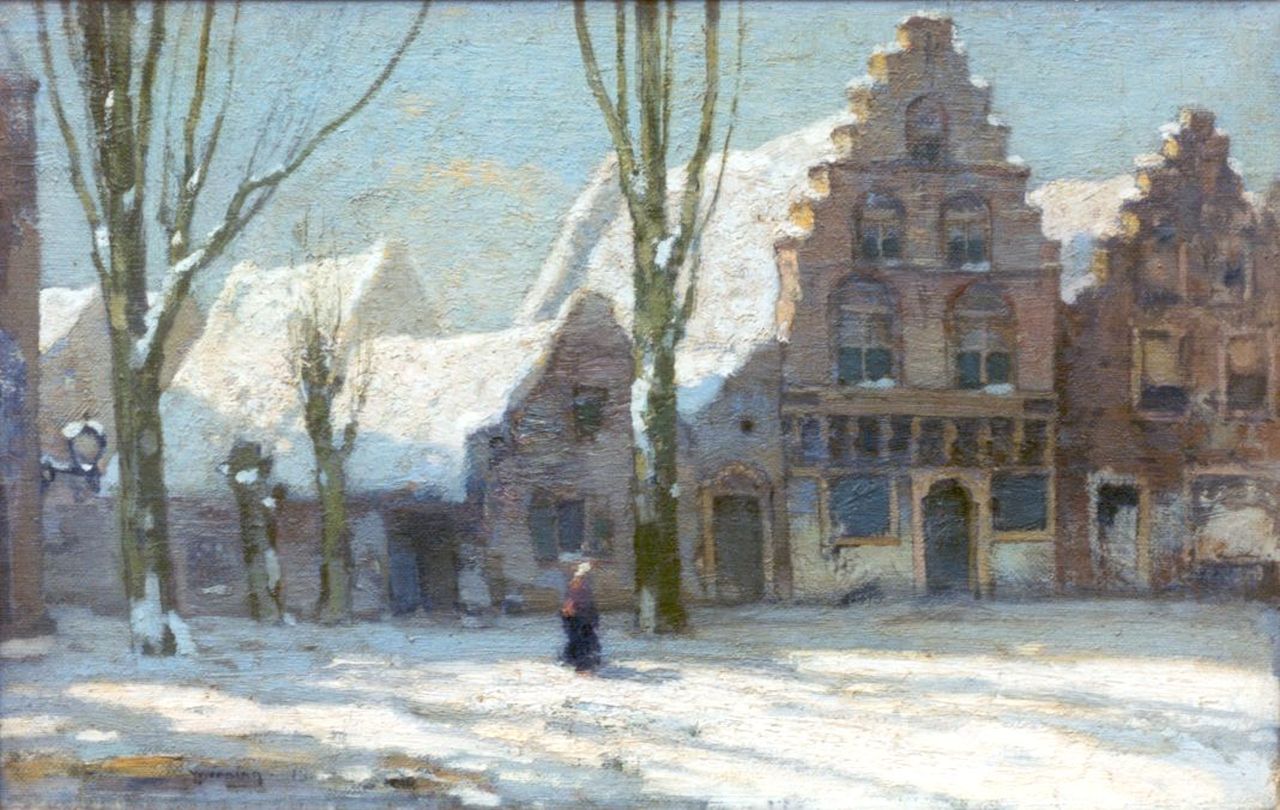 Wenning IJ.H.  | IJpe Heerke 'Ype' Wenning, A snow-covered town, Franeker, oil on canvas 23.2 x 35.9 cm, signed l.l. and dated '15