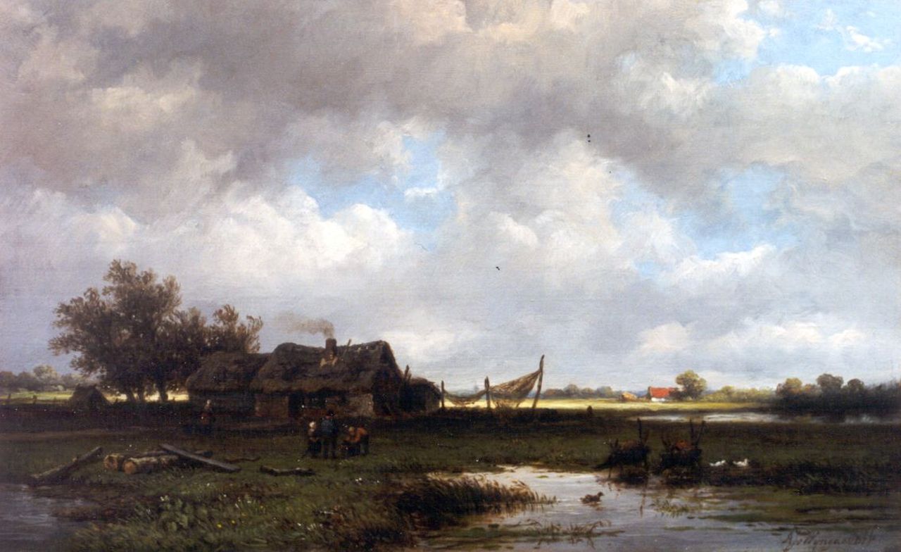 Wijngaerdt A.J. van | Anthonie Jacobus van Wijngaerdt, An extensive river landscape, oil on panel 22.3 x 36.2 cm, signed l.r.