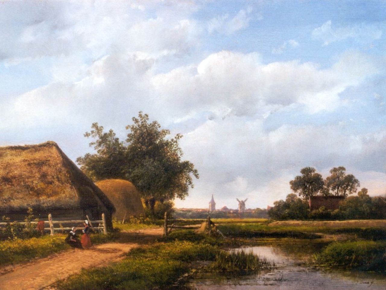 Johannes Dona | Figures in a river landscape, oil on panel, 24.4 x 32.6 cm, signed l.r.