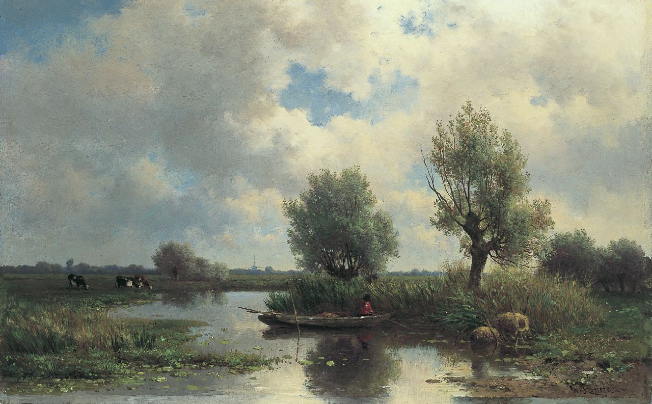 Roelofs W.  | Willem Roelofs, A Dutch polder landscape, oil on canvas 44.6 x 69.5 cm, signed l.r.