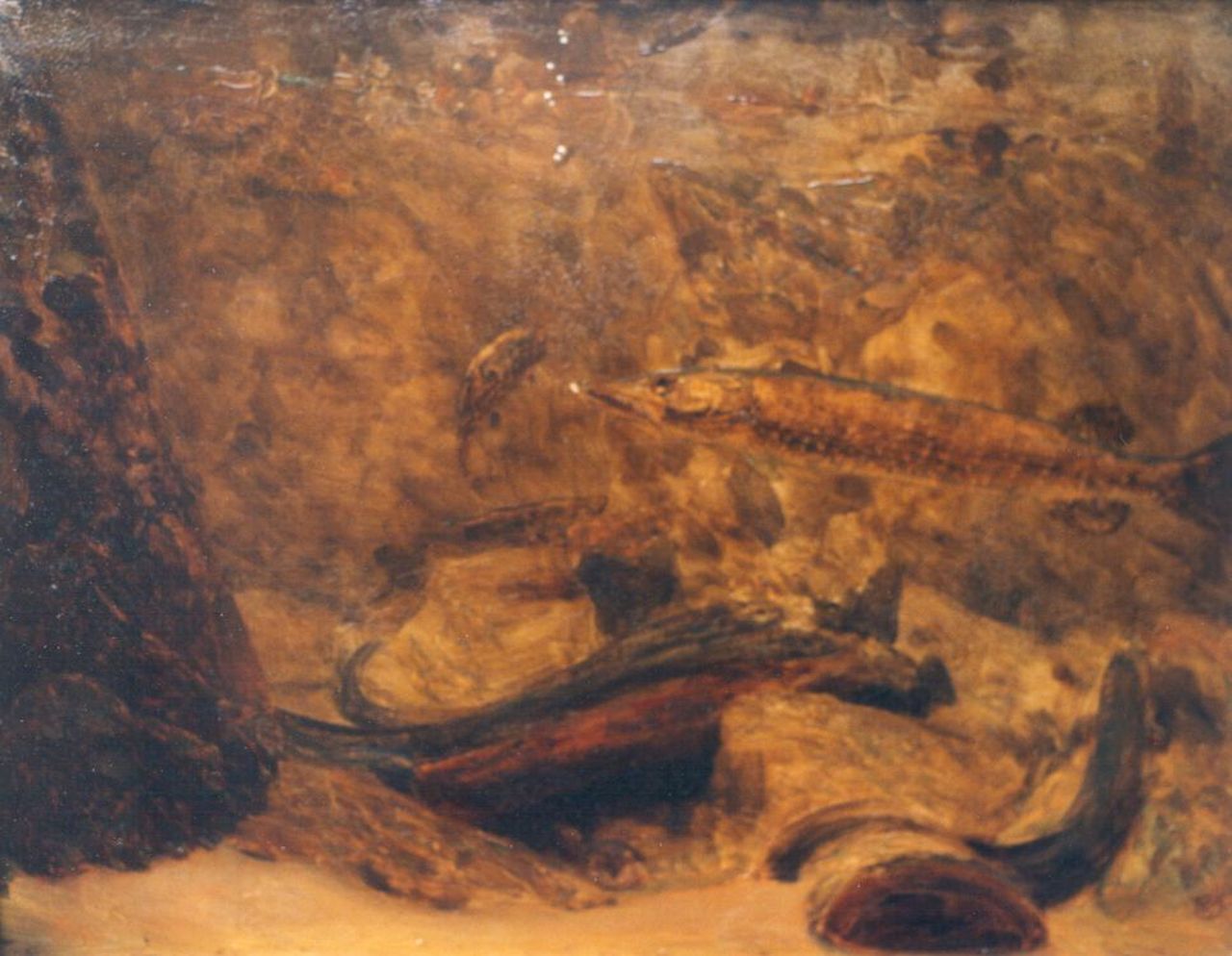 Dijsselhof G.W.  | Gerrit Willem Dijsselhof, Fish, watercolour on paper laid down on board 50.0 x 70.0 cm, signed with monogram