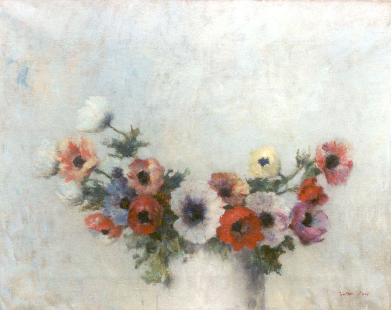 Vaes W.  | Walter Vaes, A still life with anemones, oil on canvas 40.0 x 50.3 cm, signed l.r.