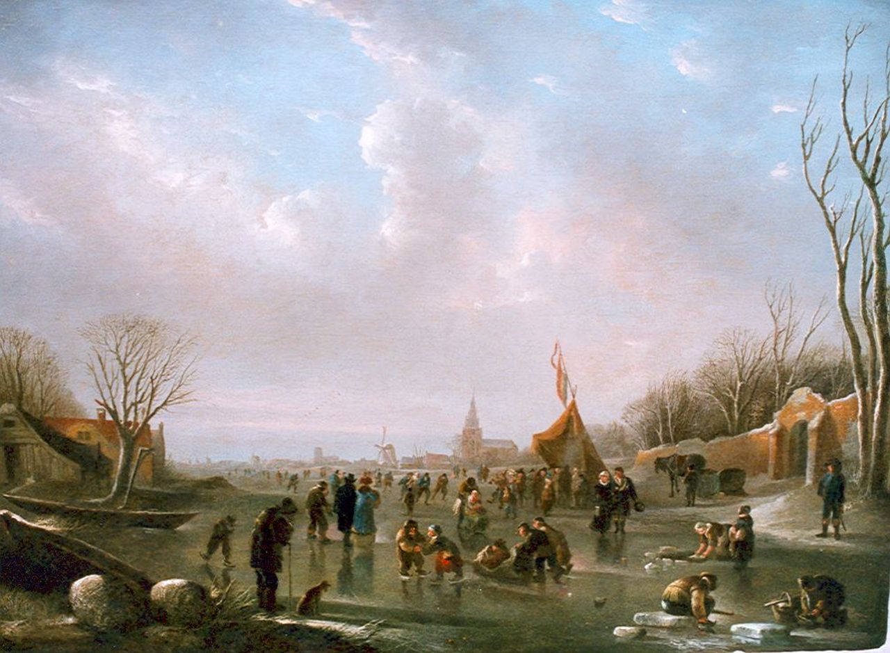 Vermeulen A.  | Andries Vermeulen, Numerous figures on the ice, oil on panel 36.7 x 50.8 cm, signed l.l.