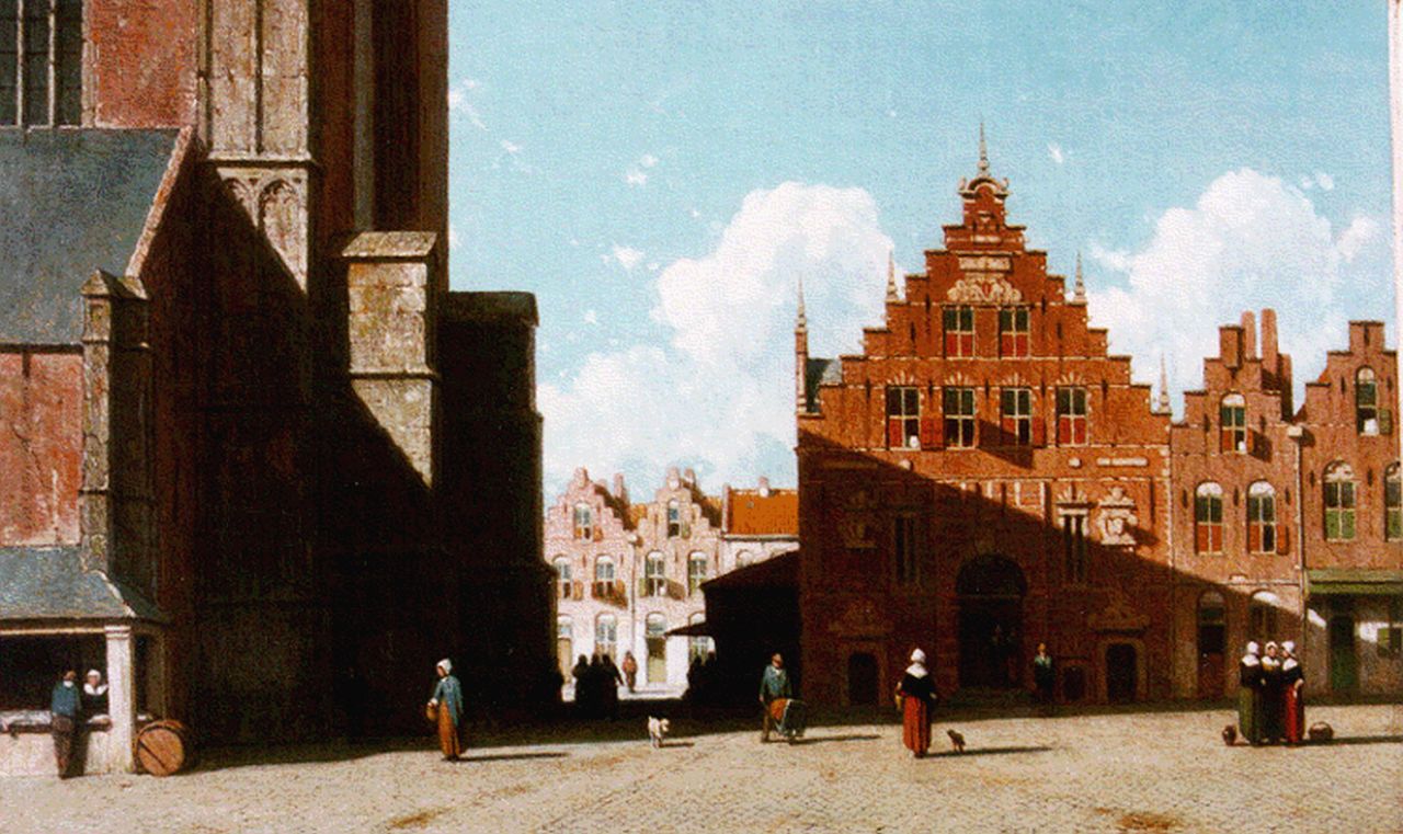 Weissenbruch J.  | Johannes 'Jan' Weissenbruch, A view of the 'Grote markt', Haarlem, oil on canvas 38.0 x 58.5 cm, signed l.r.