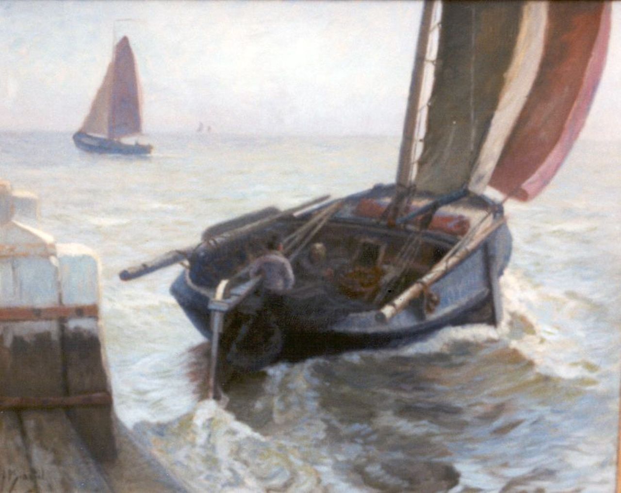 Schotel A.P.  | Anthonie Pieter Schotel, A flatboat from Volendam departing, oil on canvas 80.0 x 100.0 cm, signed l.l.