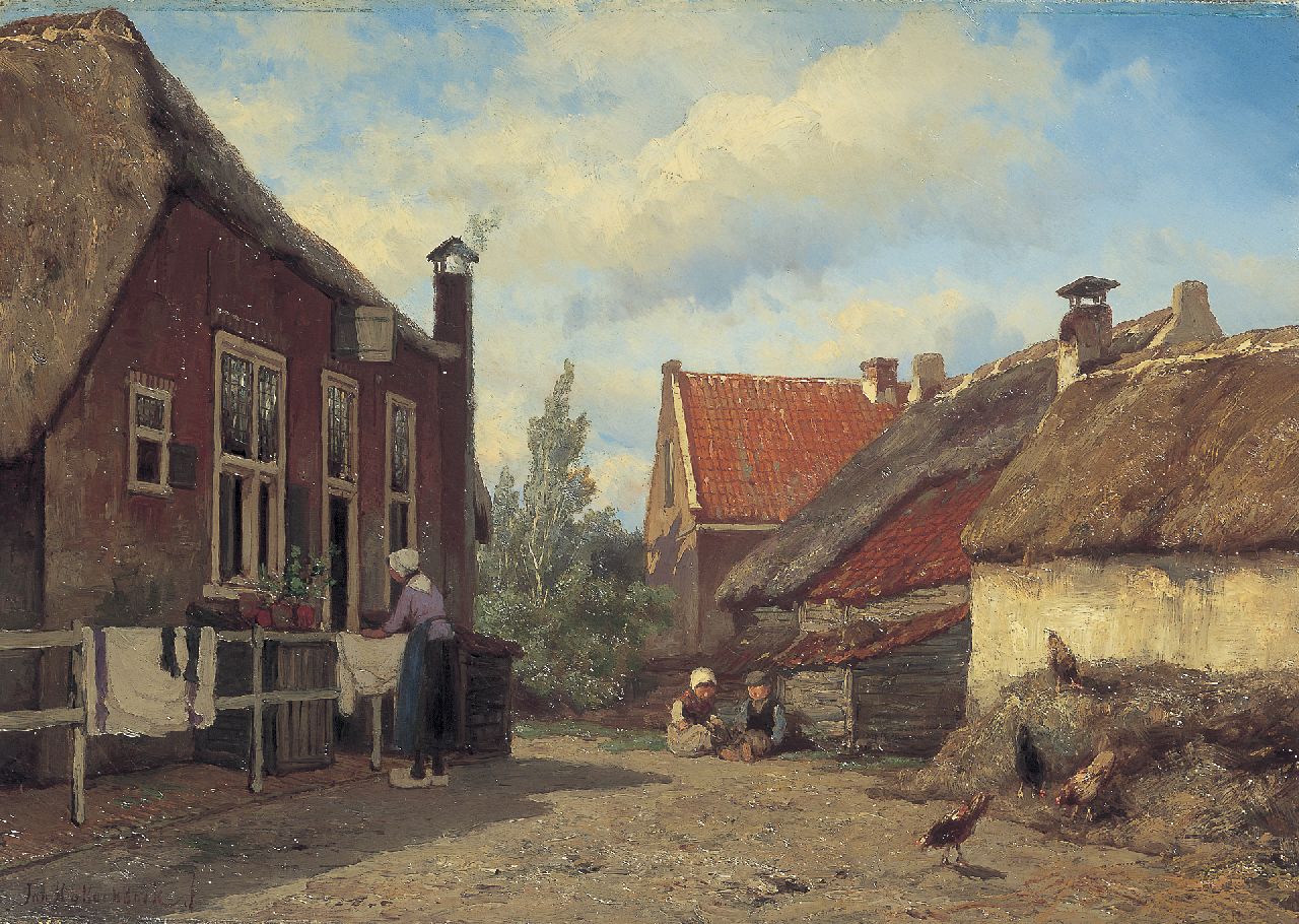 Koekkoek J.H.B.  | Johannes Hermanus Barend 'Jan H.B.' Koekkoek, Children playing on a yard, oil on canvas 43.0 x 60.5 cm, signed l.l.