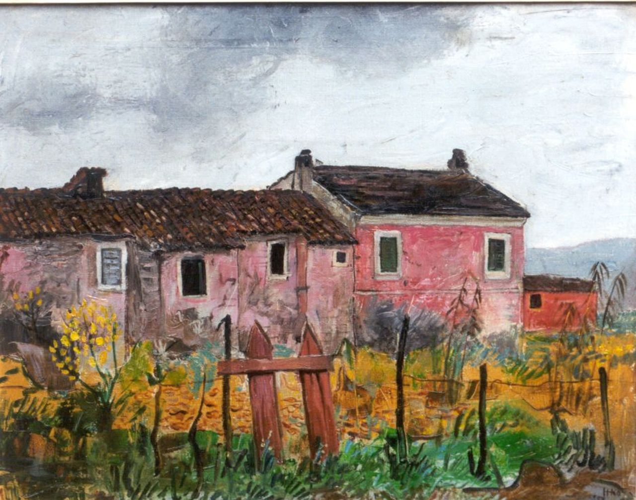 Kamerlingh Onnes H.H.  | 'Harm' Henrick Kamerlingh Onnes, A farm in a landscape, France, oil on canvas 40.5 x 50.8 cm, signed l.r. with monogram and dated '57