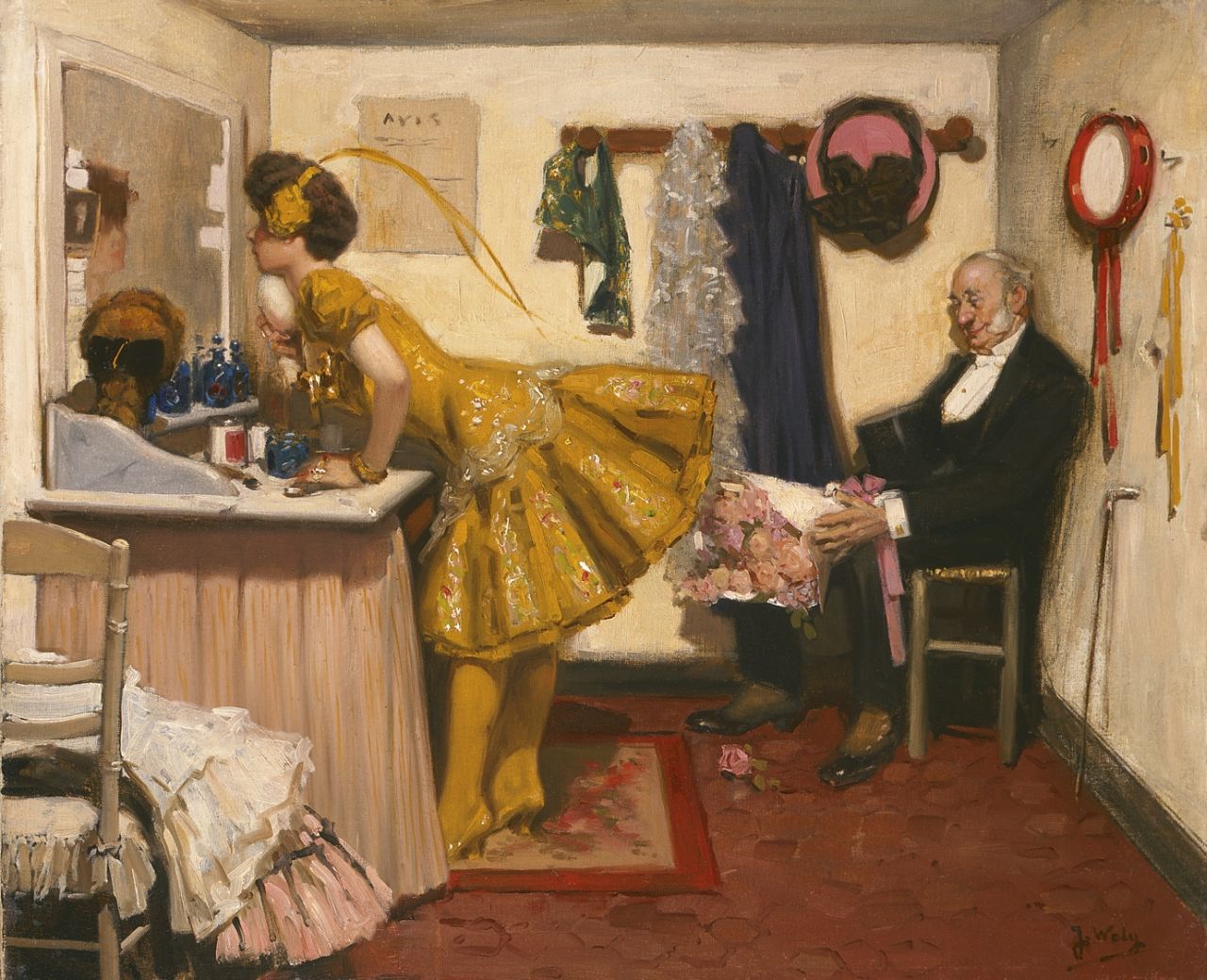 Wely J.  | Jacques Wely, Petite Amie ('t gevallen roosje'), oil on canvas 49.7 x 60.7 cm, gesigneerd rechtsonder and gedateerd 1890
