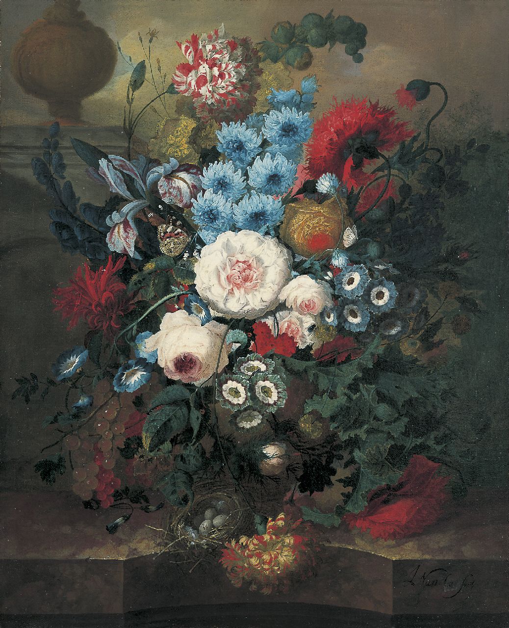 Jan van Os | A flower still life on a marble ledge, oil on canvas, 52.1 x 42.2 cm, signed l.r.