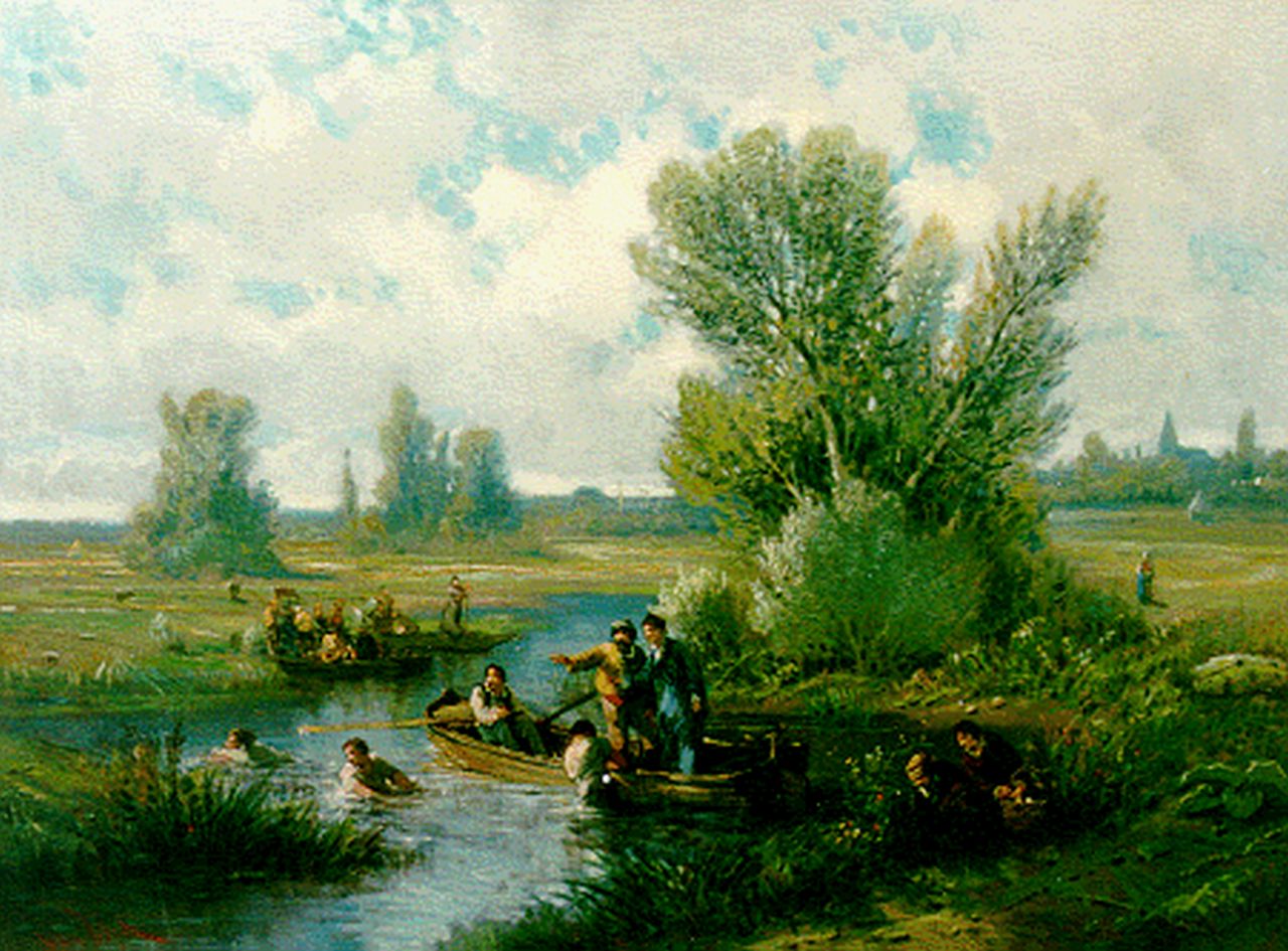 Wijk H. van | Henri van Wijk, Children playing in a polder landscape, oil on canvas 48.5 x 65.0 cm, signed l.l.