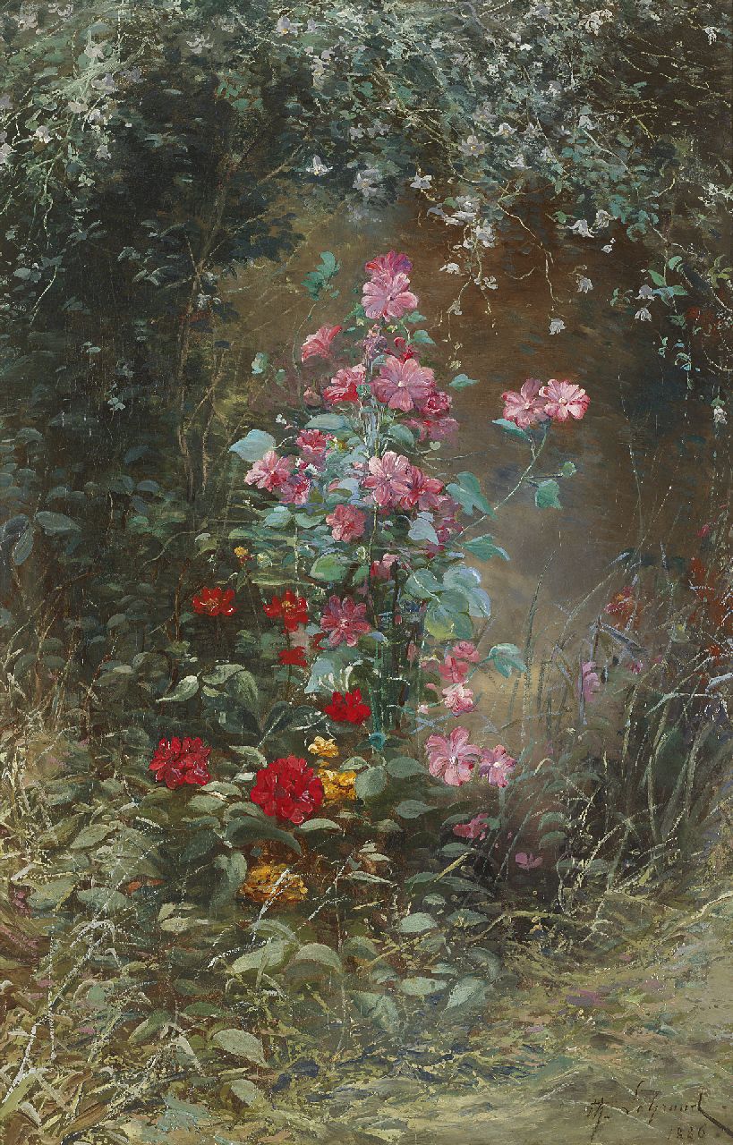 Théodore Legrand | Flowers in the forest, oil on canvas, 92.3 x 59.8 cm, signed l.r. and dated 1886
